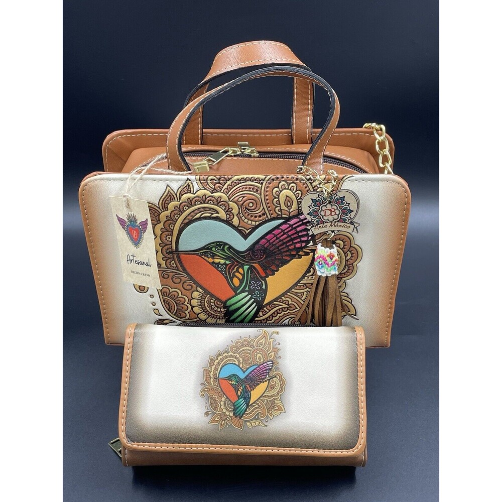 Purse Handbag Cross Body Tote Gift set Leather Humming bird Hand Made  Artisanal
